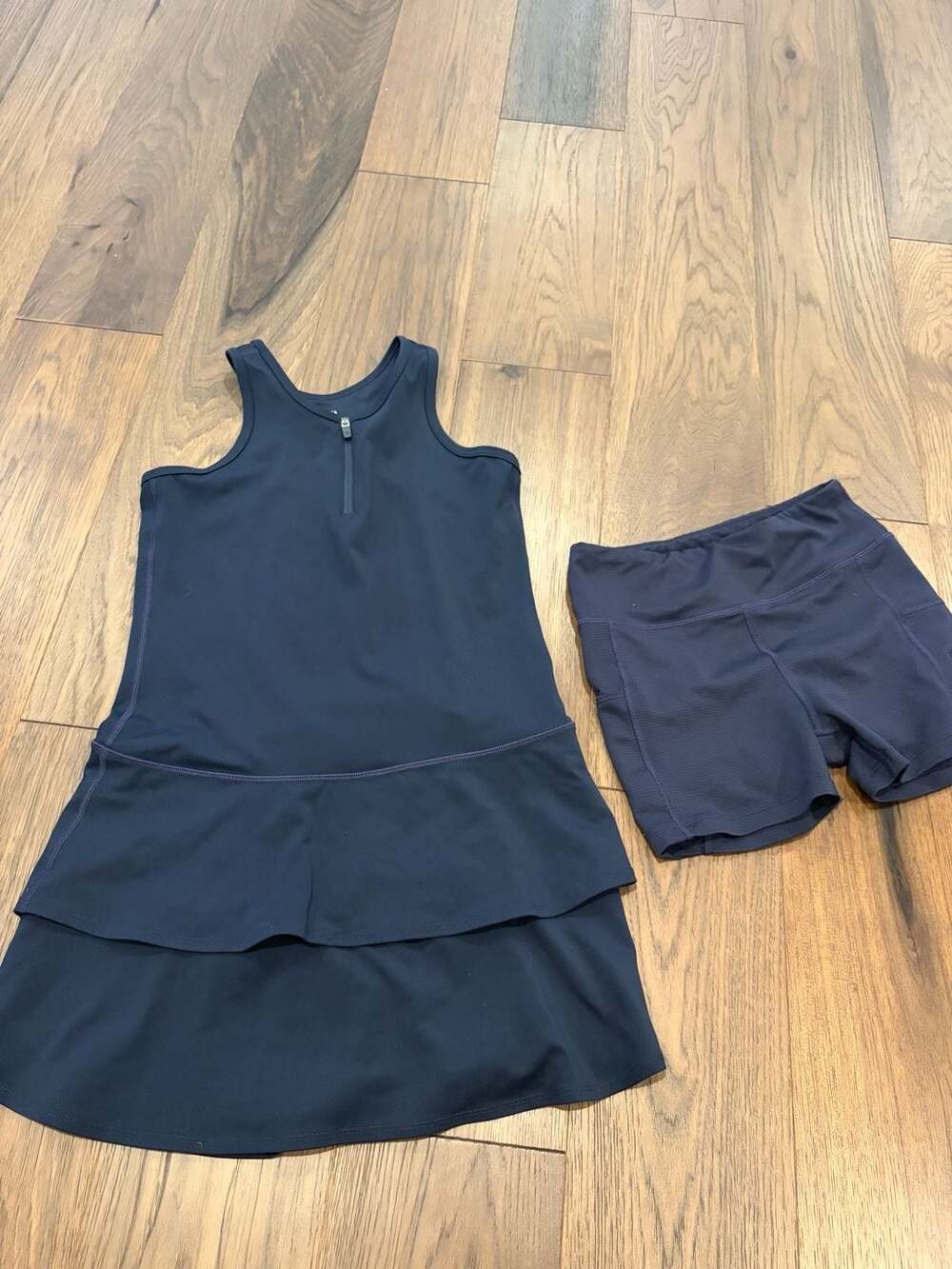 Athleta Girl Navy Blue Ruffled Tennis Dress with Matching Shorts Set Size 12